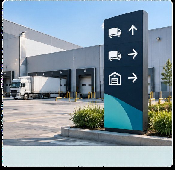 لافتة اتجاهات عند مدخل منشأة / Directional sign at a facility entrance
